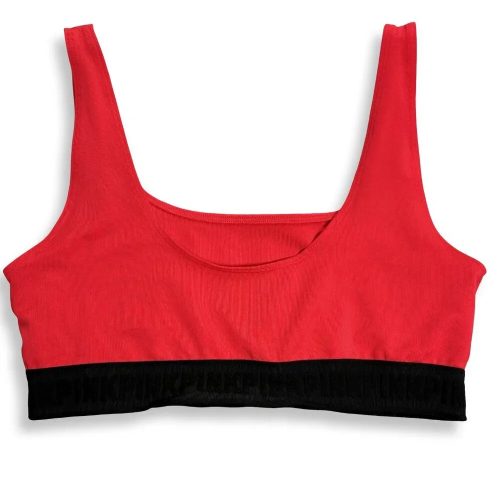 PINK Victoria's Secret Ultimate Sports Bra Womens L Red Black Logo Lined Workout